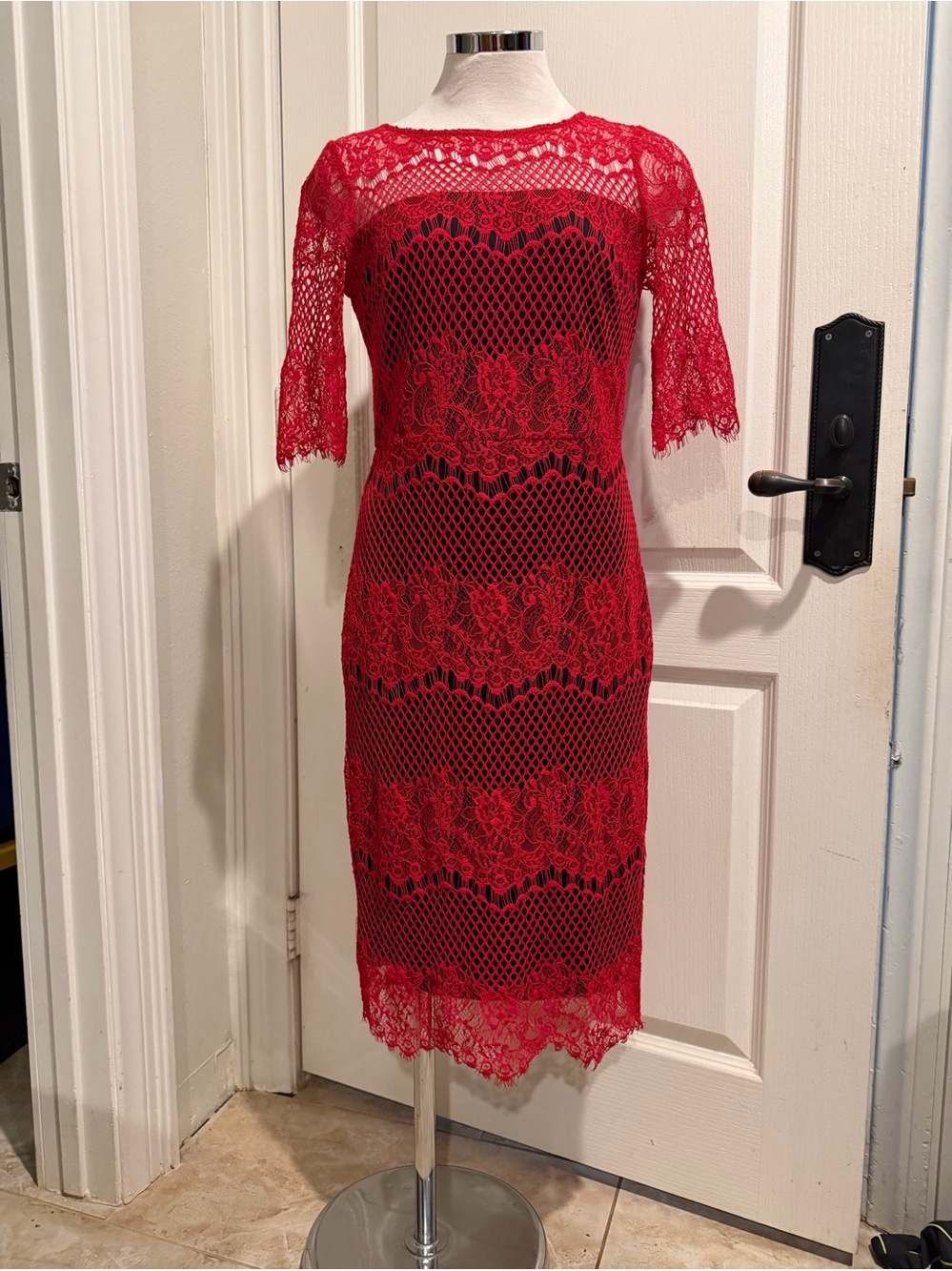 Thalia Sodi Red Lace Midi Dress